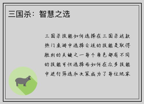 三国杀：智慧之选